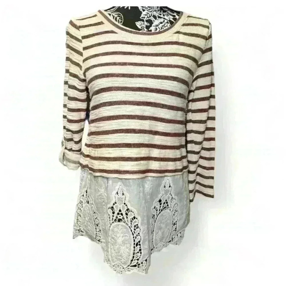 Blu Pepper Tops - Blu Pepper Women's Striped Blouse Eyelet Trim 3/4 Sleeve Size S